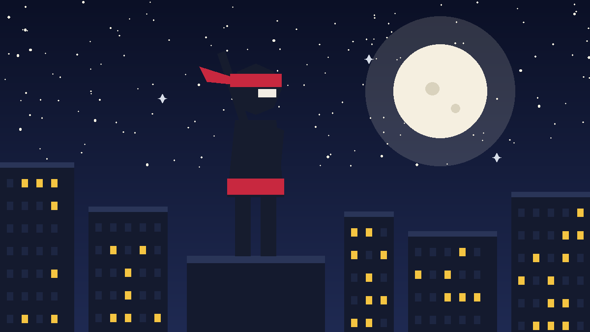 Shadow Ninja: a ninja silhouette with a red headband on a moonlit rooftop